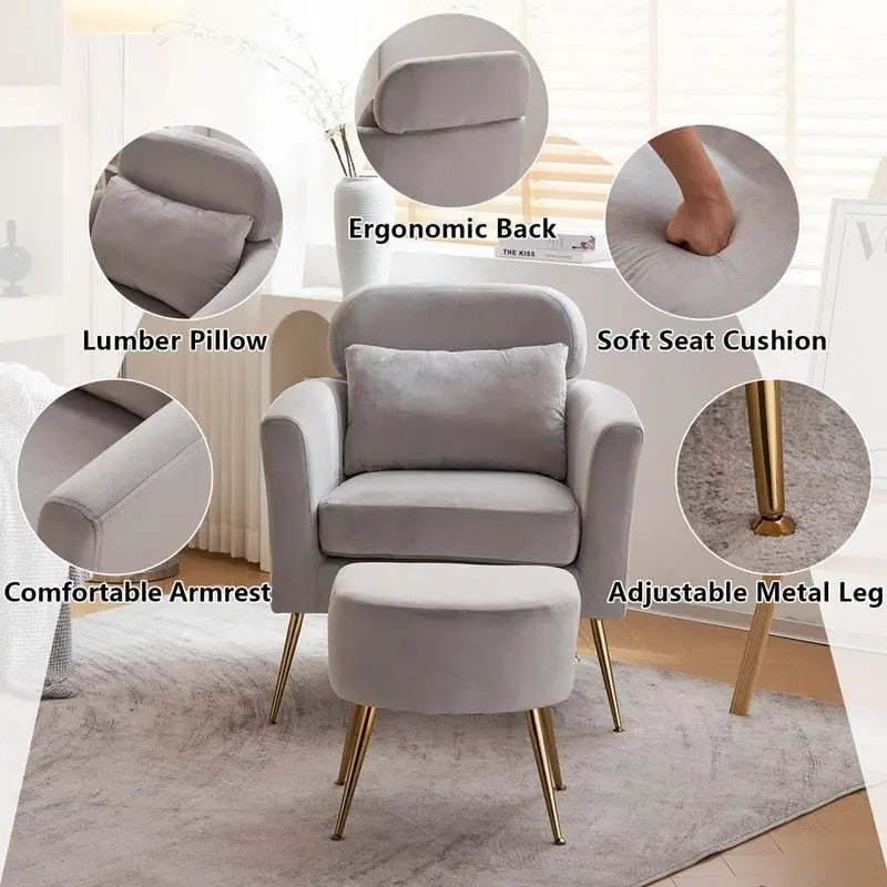 Chaise de loisirs d'intérieur demi-démontée en flanelle, pieds et pédales dorés, couleur beige