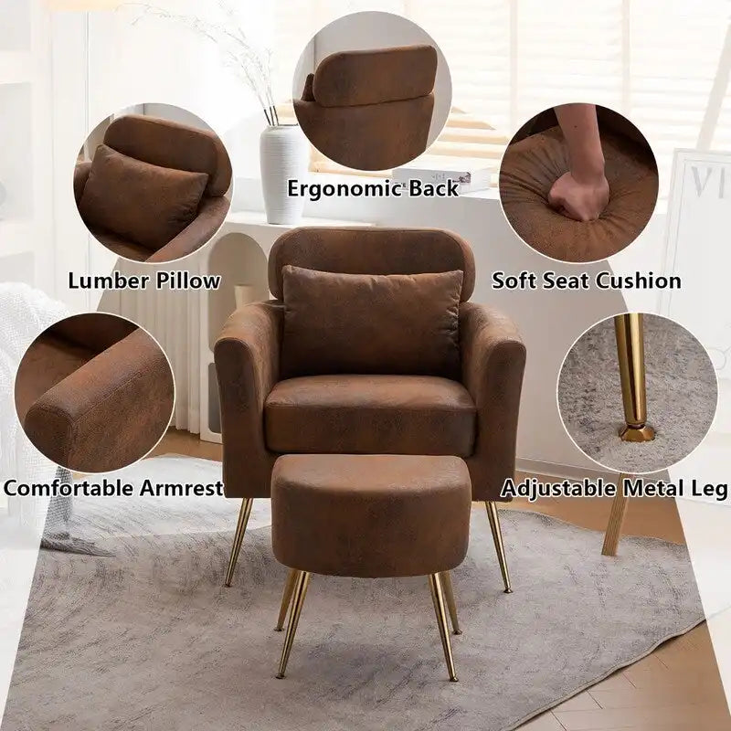 Chaise de loisirs d'intérieur demi-démontée en flanelle, pieds et pédales dorés, couleur beige