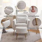 Chaise de loisirs d'intérieur demi-démontée en flanelle, pieds et pédales dorés, couleur beige