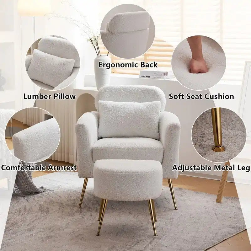Chaise de loisirs d'intérieur demi-démontée en flanelle, pieds et pédales dorés, couleur beige