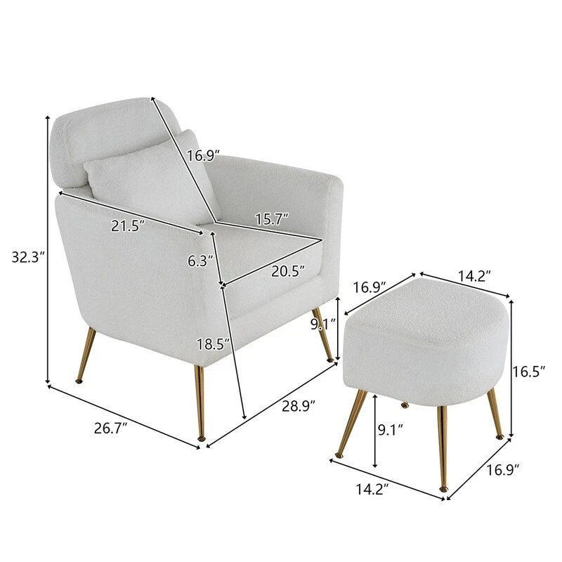 Chaise de loisirs d'intérieur demi-démontée en flanelle, pieds et pédales dorés, couleur beige