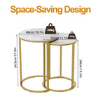 Ensemble de tables d'appoint gigognes rondes en fer et marbre - 40x55 cm et 35x50 cm