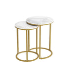Ensemble de tables d'appoint gigognes rondes en fer et marbre - 40x55 cm et 35x50 cm
