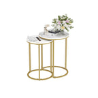 Ensemble de tables d'appoint gigognes rondes en fer et marbre - 40x55 cm et 35x50 cm