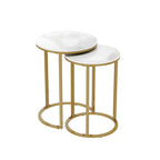 Ensemble de tables d'appoint gigognes rondes en fer et marbre - 40x55 cm et 35x50 cm