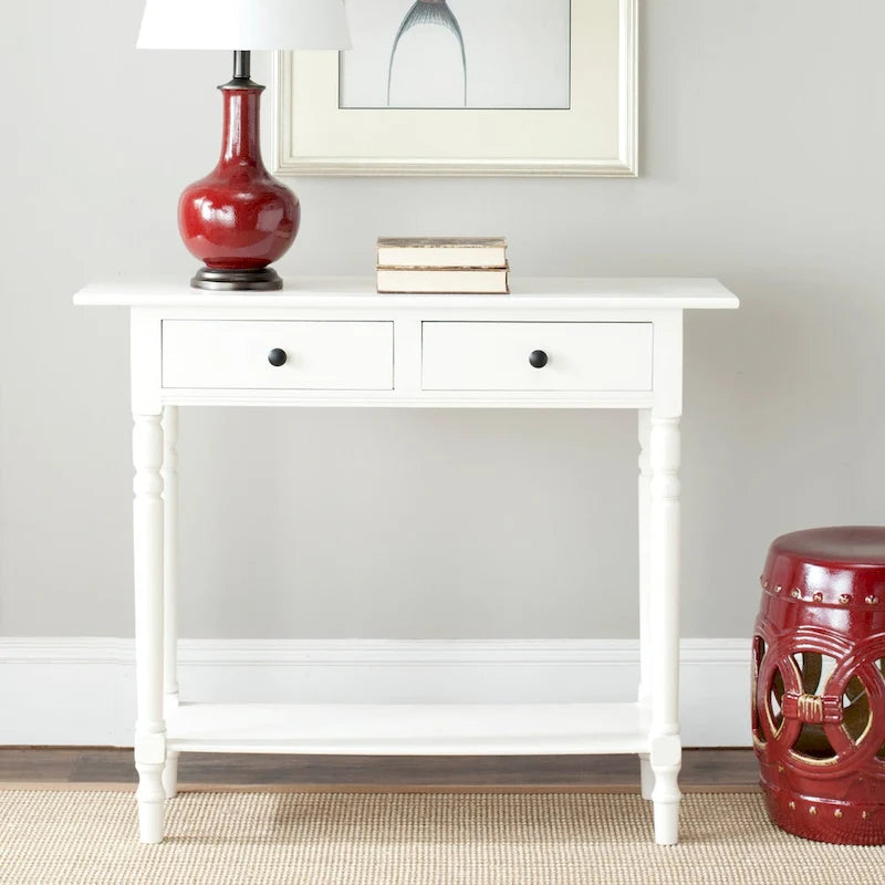 Console 2 tiroirs grise avec étagère inférieure - 37,8 x 13 x 31,9