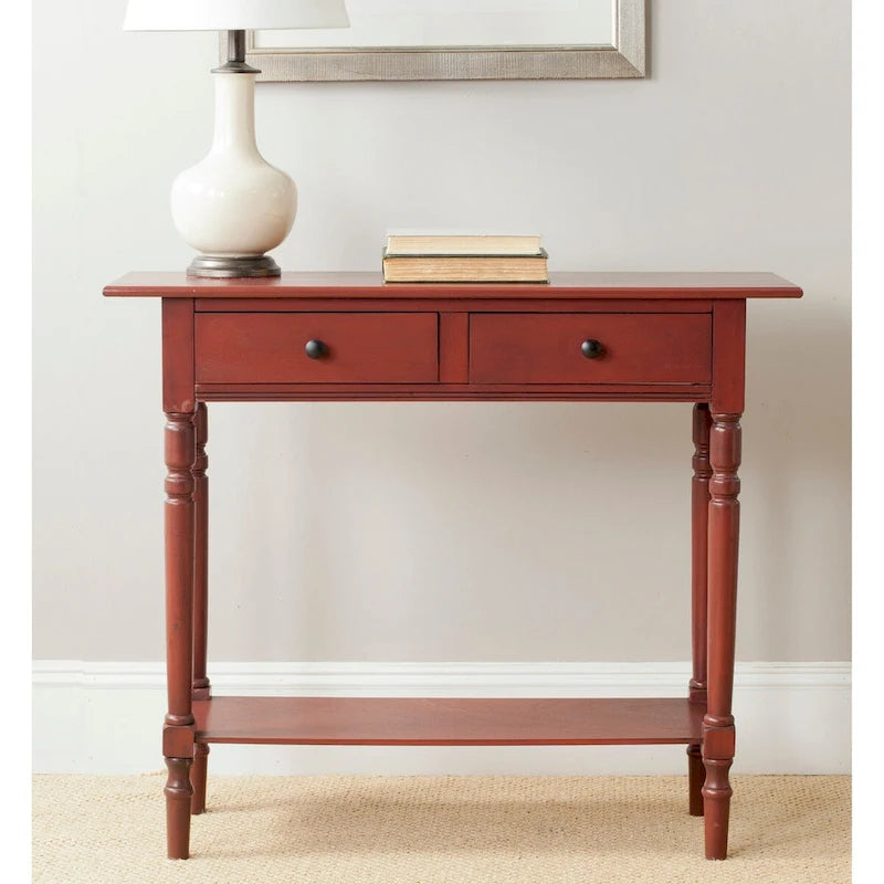 Console 2 tiroirs grise avec étagère inférieure - 37,8 x 13 x 31,9