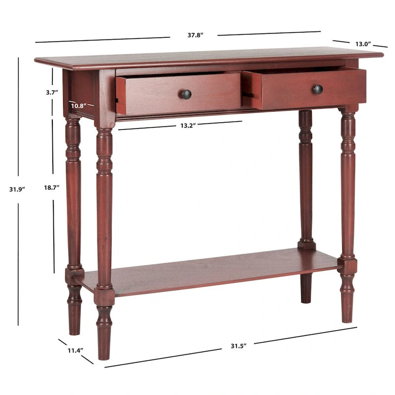 Console 2 tiroirs grise avec étagère inférieure - 37,8 x 13 x 31,9