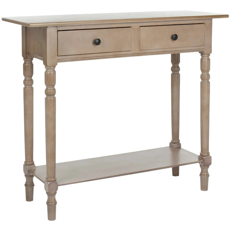 Console 2 tiroirs grise avec étagère inférieure - 37,8 x 13 x 31,9