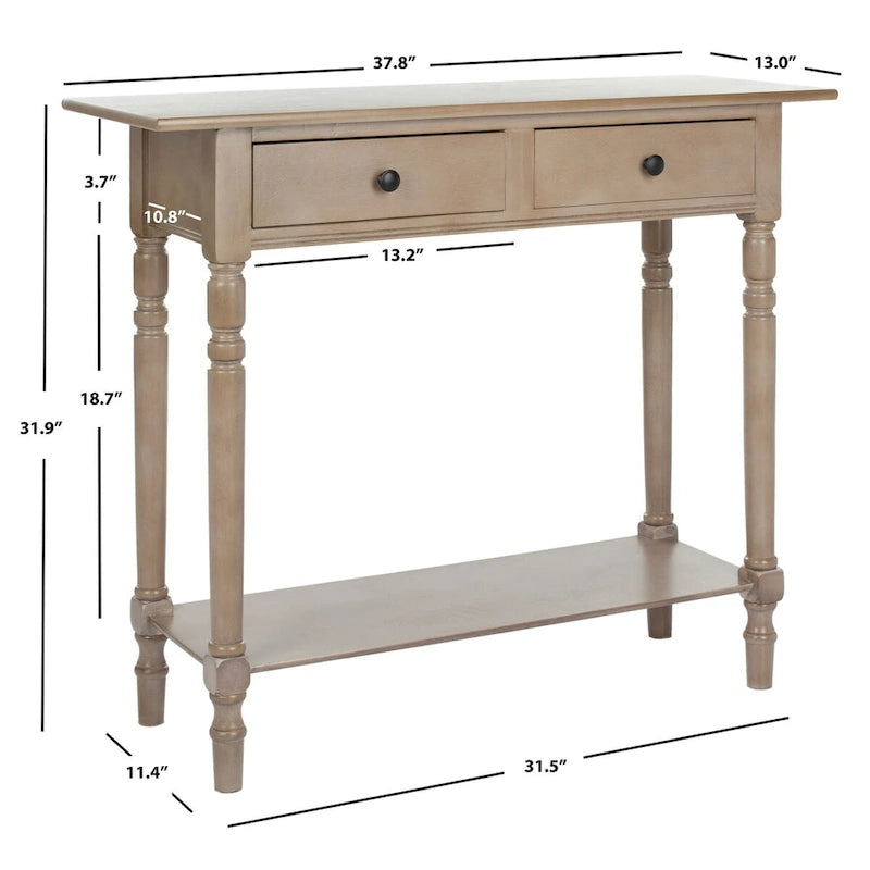 Console 2 tiroirs grise avec étagère inférieure - 37,8 x 13 x 31,9