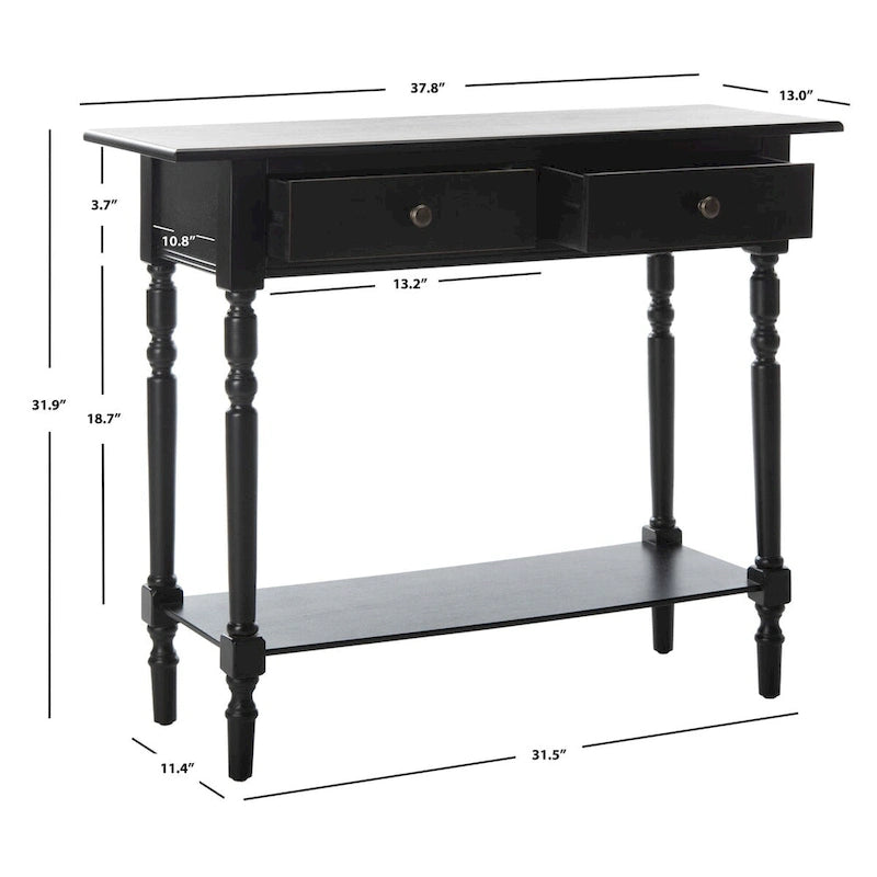Console 2 tiroirs grise avec étagère inférieure - 37,8 x 13 x 31,9