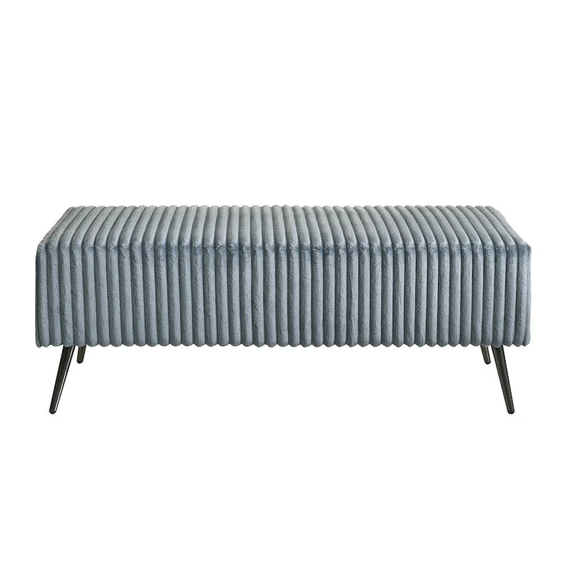 Lit à panneaux rembourré en velours côtelé à larges côtes avec tables de chevet et banc - Bleu