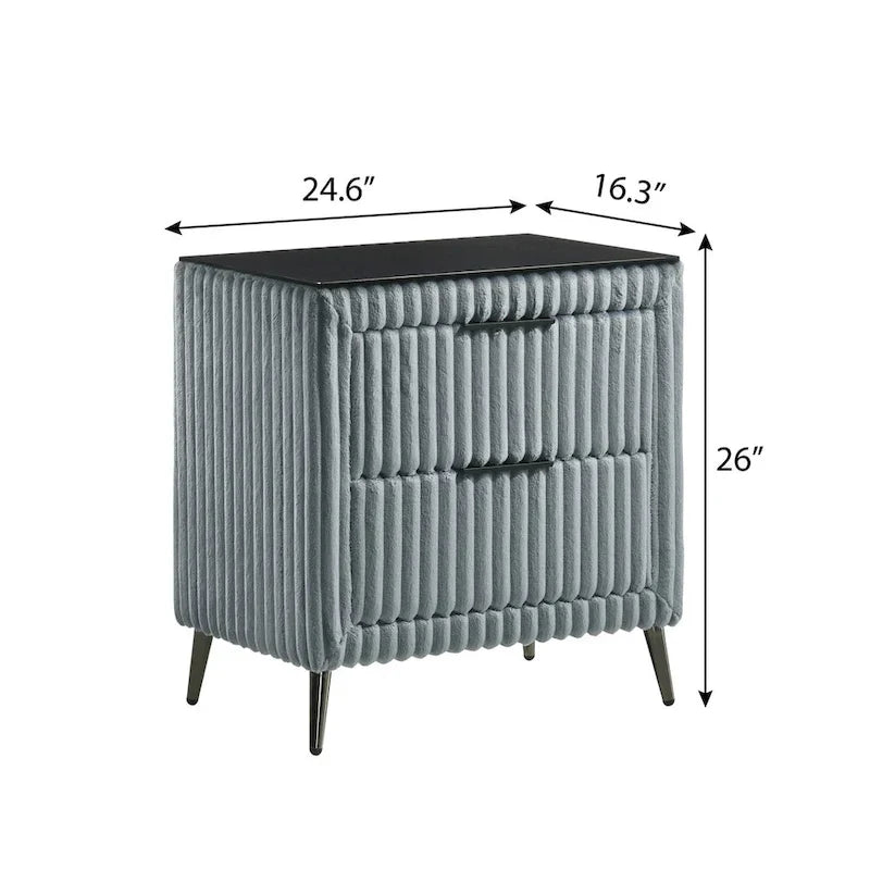 Lit à panneaux rembourré en velours côtelé à larges côtes avec tables de chevet et banc - Bleu