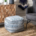 Pouf ottoman artisanal en denim texturé - Accent bohème douillet pour la maison