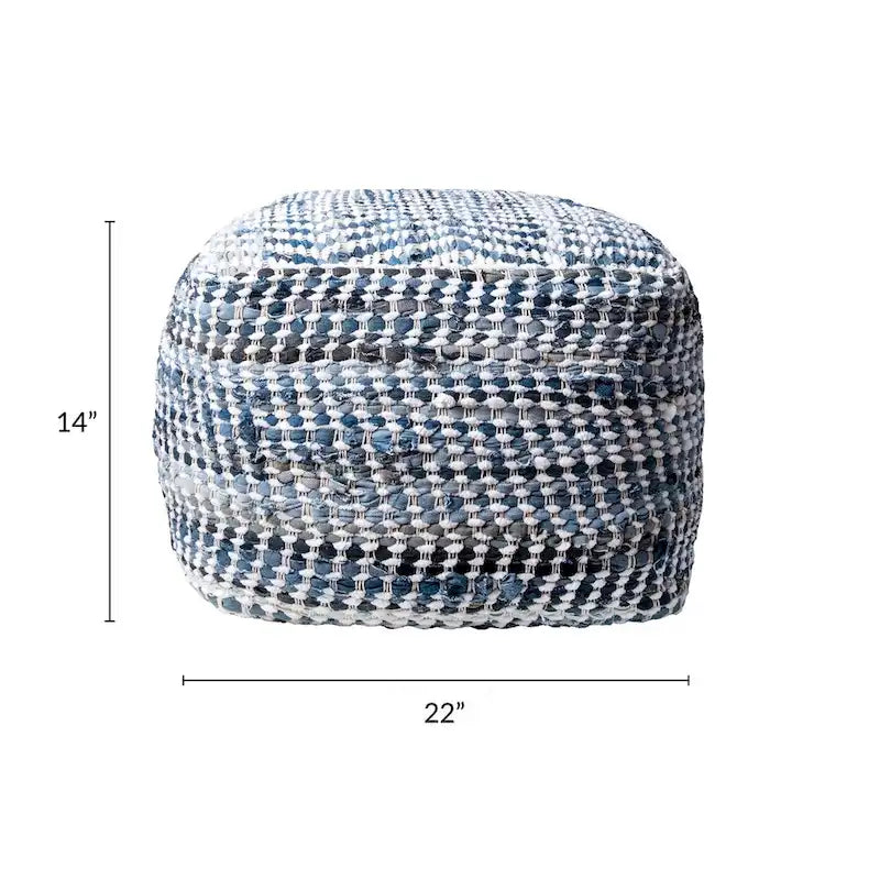 Pouf ottoman artisanal en denim texturé - Accent bohème douillet pour la maison