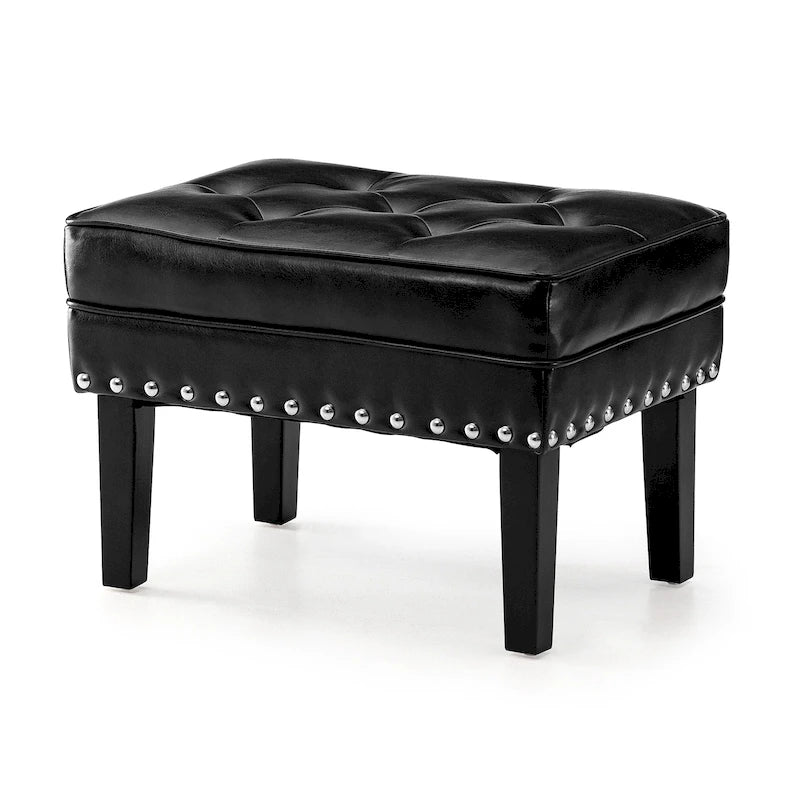 Repose-pieds ottoman capitonné en cuir synthétique de style Mid-Century avec garniture cloutée de 22 pouces