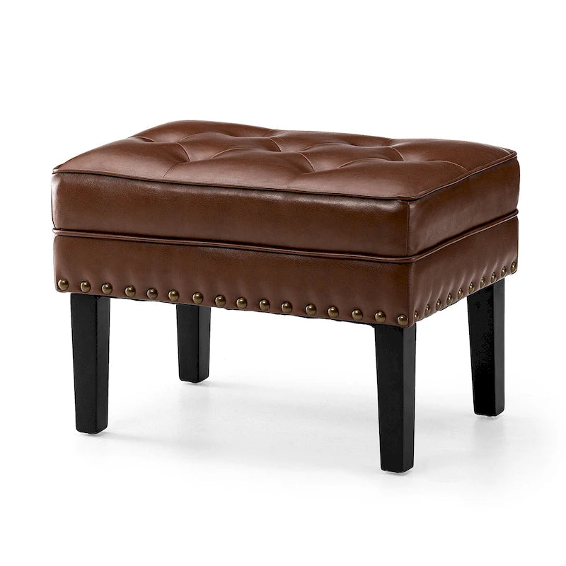 Repose-pieds ottoman capitonné en cuir synthétique de style Mid-Century avec garniture cloutée de 22 pouces