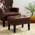 Repose-pieds ottoman capitonné en cuir synthétique de style Mid-Century avec garniture cloutée de 22 pouces