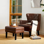 Repose-pieds ottoman capitonné en cuir synthétique de style Mid-Century avec garniture cloutée de 22 pouces