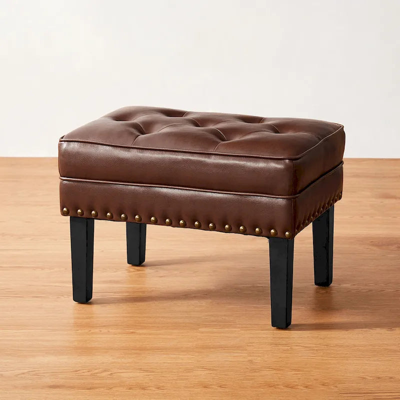 Repose-pieds ottoman capitonné en cuir synthétique de style Mid-Century avec garniture cloutée de 22 pouces