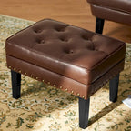 Repose-pieds ottoman capitonné en cuir synthétique de style Mid-Century avec garniture cloutée de 22 pouces