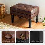 Repose-pieds ottoman capitonné en cuir synthétique de style Mid-Century avec garniture cloutée de 22 pouces
