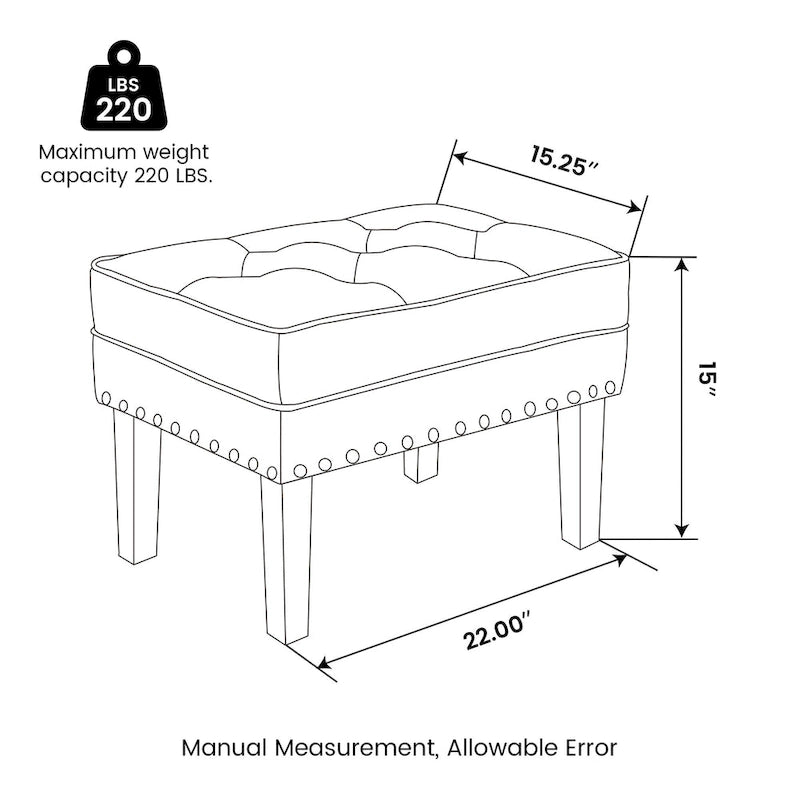 Repose-pieds ottoman capitonné en cuir synthétique de style Mid-Century avec garniture cloutée de 22 pouces