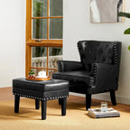 Repose-pieds ottoman capitonné en cuir synthétique de style Mid-Century avec garniture cloutée de 22 pouces