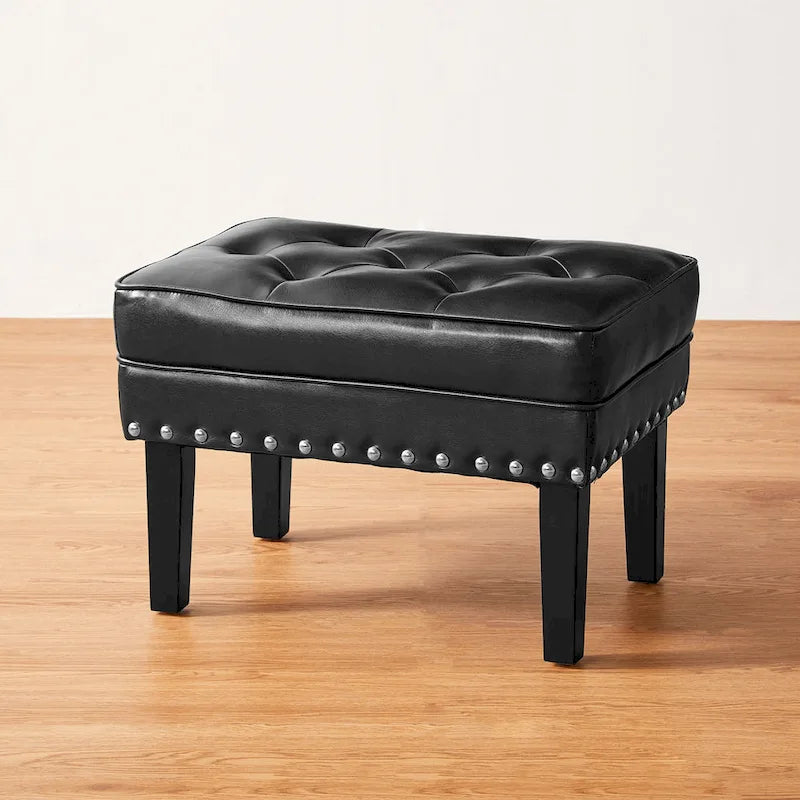 Repose-pieds ottoman capitonné en cuir synthétique de style Mid-Century avec garniture cloutée de 22 pouces