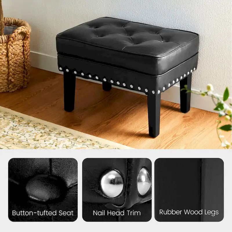 Repose-pieds ottoman capitonné en cuir synthétique de style Mid-Century avec garniture cloutée de 22 pouces