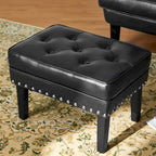 Repose-pieds ottoman capitonné en cuir synthétique de style Mid-Century avec garniture cloutée de 22 pouces