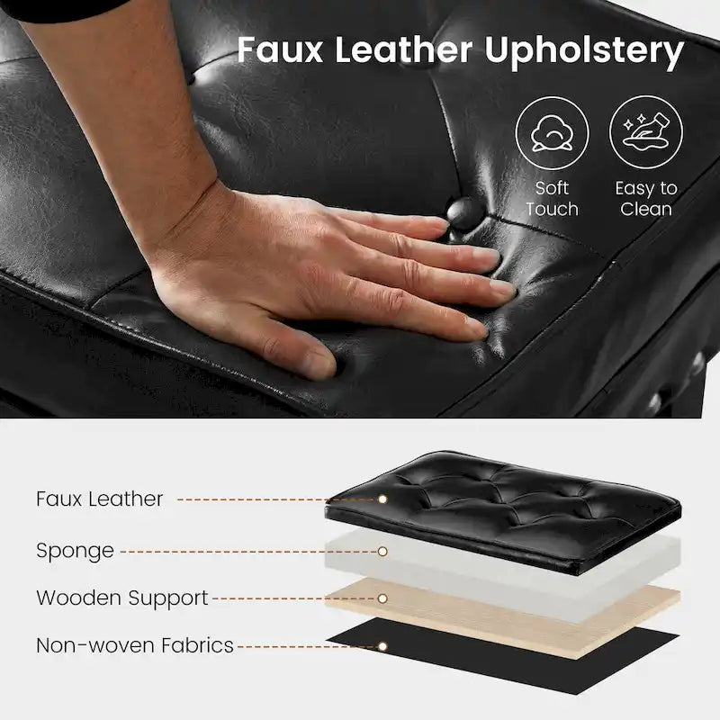 Repose-pieds ottoman capitonné en cuir synthétique de style Mid-Century avec garniture cloutée de 22 pouces