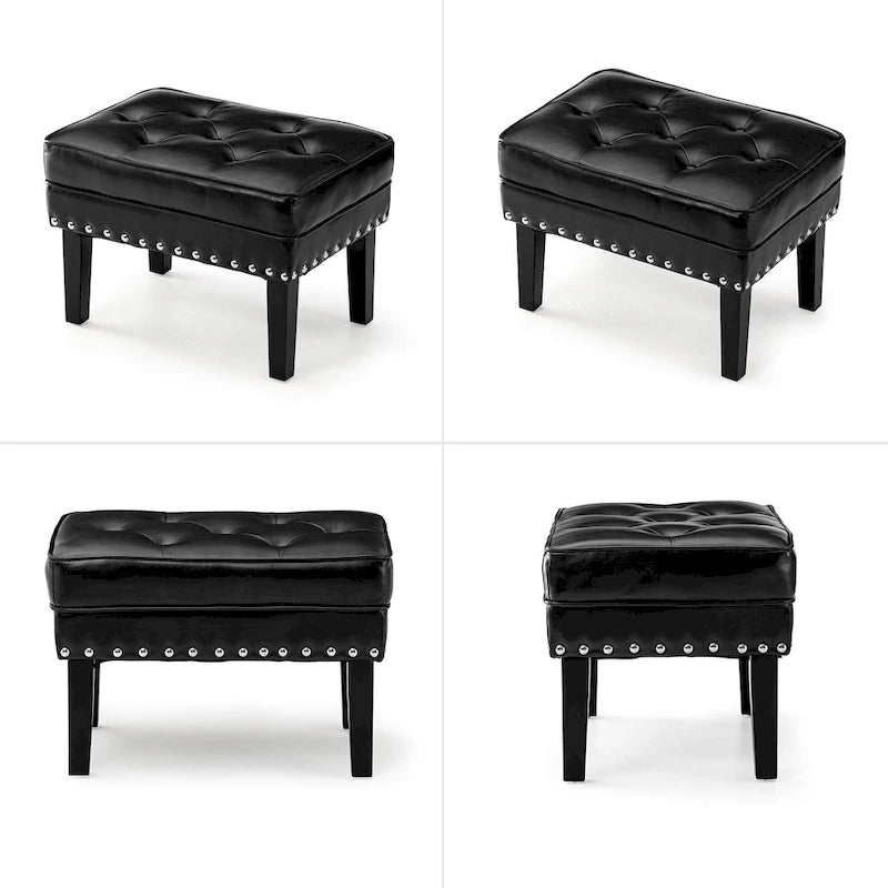 Repose-pieds ottoman capitonné en cuir synthétique de style Mid-Century avec garniture cloutée de 22 pouces
