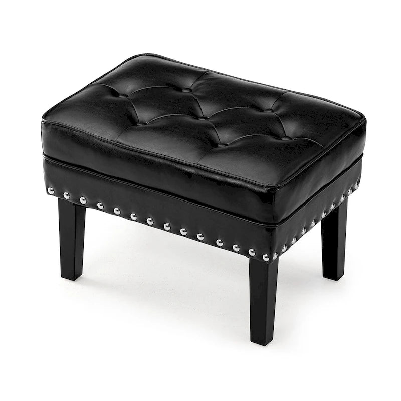 Repose-pieds ottoman capitonné en cuir synthétique de style Mid-Century avec garniture cloutée de 22 pouces