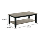 Table basse rectangulaire moderne de 47 pouces, étagère unique, grain de bois, gris