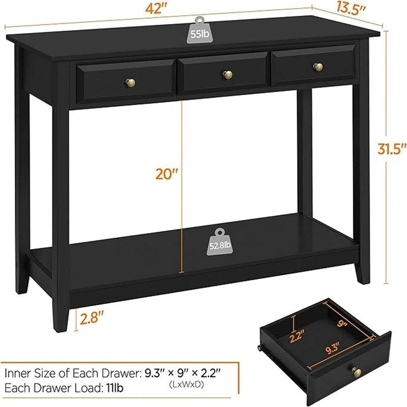 Console avec 3 tiroirs - 13,5P x 42L x 31,5H