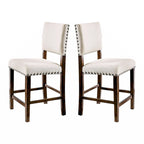 Lot de 2 chaises de salle à manger tapissées en lin avec clous décoratifs en merisier brun et ivoire