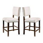 Lot de 2 chaises de salle à manger tapissées en lin avec clous décoratifs en merisier brun et ivoire